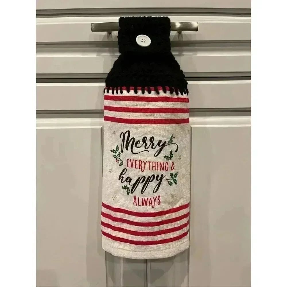 Crochet Top Kitchen Towel- Merry Everything & Happy Always